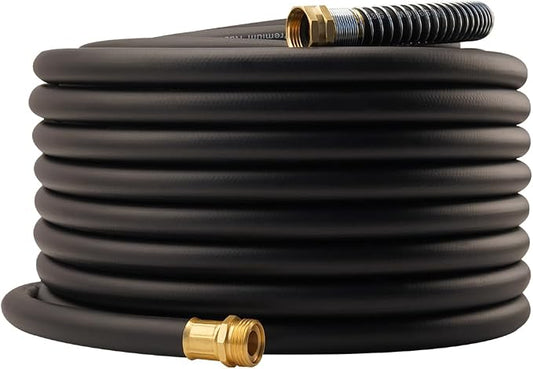 Wiseflow Garden Hose 100FT x 5/8", Heavy Duty Rubber Hose, Water Hose with Five Layered Braiding, Male Female Fittings, 1000PSI Burst, 300PSI Working for Yard, Car Wash, Pets (Black)