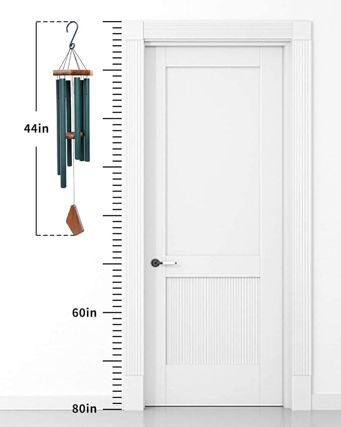 Wind Chimes Outdoor Large Deep Tone,Sympathy Wind Chime Outdoor, Memorial Wind-Chime with 6 Tuned Tubes, Elegant Chime for Garden, Patio, Balcony and Home Decor, Matte Green