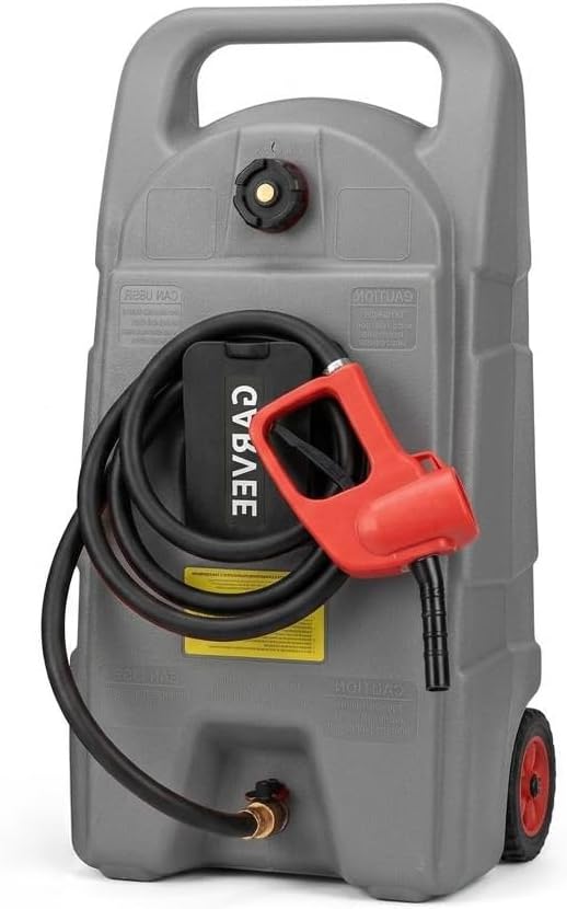 Garvee Slim 15 Gallon Gas Can, Fuel Tank Container with LE Fluid Transfer Manual 10 FT Siphon Pump, Portable Diesel Gas Storage Caddy Wheels for ATV, Weeder, Boat, Tractor, Snow Blower,Generator