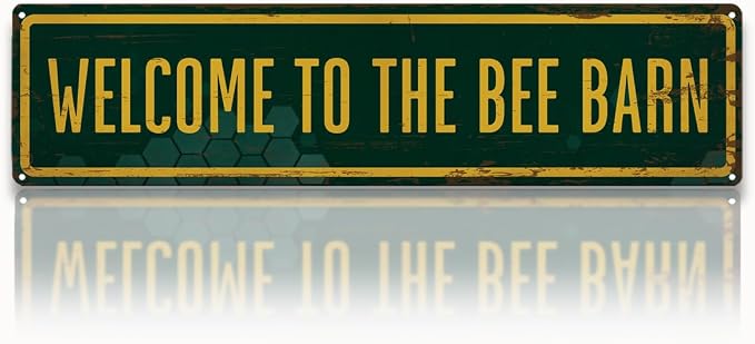 Garden Metal Tin Sign, Welcome to the Bee Barn Sign, Rustic Garden Decor, for Yard Fence Door Porch, Outdoor Gardens Decoration, Ideal for Bee Lovers, 15.7 x 3.9 Inches
