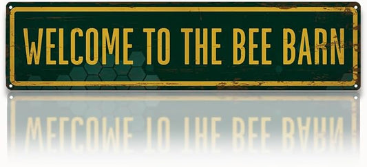 Garden Metal Tin Sign, Welcome to the Bee Barn Sign, Rustic Garden Decor, for Yard Fence Door Porch, Outdoor Gardens Decoration, Ideal for Bee Lovers, 15.7 x 3.9 Inches