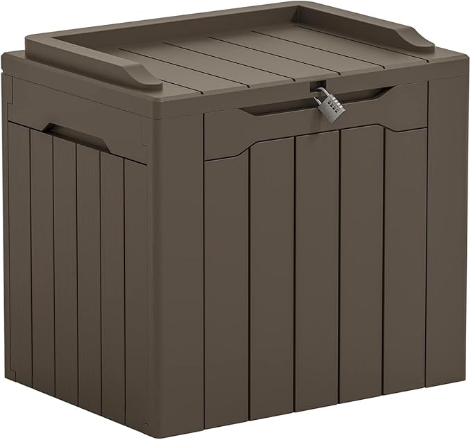 Greesum Outdoor Storage Box 31 Gallon Storage Box with Lid for Patio Furniture, Garden Tools, Pool Supplies, Waterproof and UV Resistant, Lockable, Dark Brown