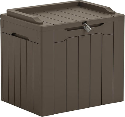 Greesum Outdoor Storage Box 31 Gallon Storage Box with Lid for Patio Furniture, Garden Tools, Pool Supplies, Waterproof and UV Resistant, Lockable, Dark Brown