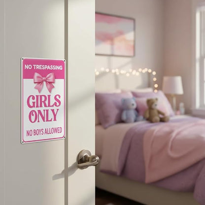 NO TRESPASSING, Girls Only, Home Room, Bedroom Wall Decor - 'Girls Only NO Boys Allowed' 8"X12" Metal Aluminum Sign