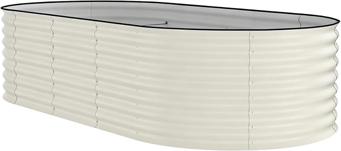Garvee 8x4x2ft Galvanized Raised Garden Bed, Oval Metal Planter Box with Anti-Cut Safety Edges, 479 Gallons Rust-Resistant Deep Root Planter for Outdoor Vegetables, Flowers, Herbs, Beige