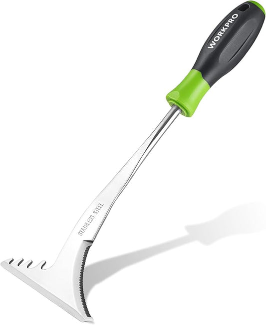 WORKPRO Crack Weeder, 12.5" Stainless Steel Crevice Weeding Tool Weeder Tool | Soft PP+TPR Handle, L-Shaped Side-Walk Weed Removal Scraper, for Garden Lawn Yard Patio Terrace Paving