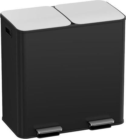2 x 40L (2 x 10.6 Gallon) Dual Compartment Trash Can, Stainless Steel Kitchen Step Garbage Bin with Soft-Close Lid, Fingerprint-Resistant, Removable Inner Buckets for Waste Sorting,Home,Office