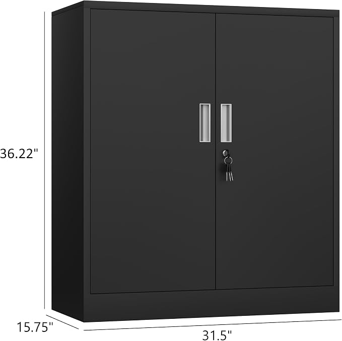 iJINGUR Metal Storage Cabinet with Locking Doors and 2 Adjustable Shelves, Small Lockable Storage Cabinet for Home Office Garage (Black)