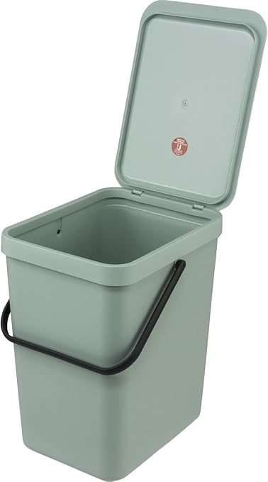 Brabantia Sort & Go Kitchen Recycling Bin | M / 6.6 Gal / 25L | Jade Green | Removable Stay-Open Lid, Carry Handle | Trash Can for Bottles, Cans, Paper, Glass | Wall-Mounting Bracket Sold Separately