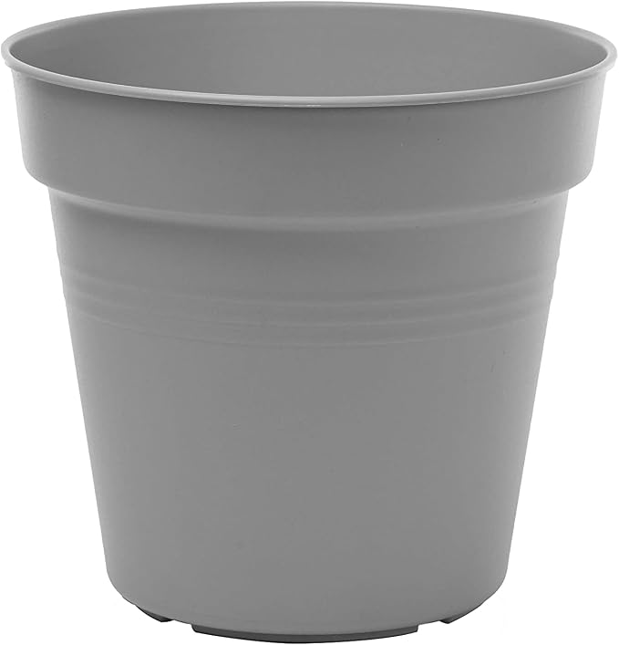 Mintra Garden Pots, 4 Pack Bulk Plastic Plant Pots with Drainage Tray, Round Indoor & Outdoor Decorative Planters with Drain Holes for Flowers, Herbs & Plants, 15cm Diameter – Grey, 5.9 in
