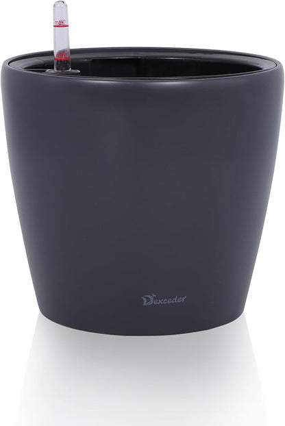 Dexceder 11x10 Self Watering Planter (Slate Gray Matte) | Inner Pot Design, Thickened Table Flower Plant Pot with Water Level Indicator Indoor Outdoor