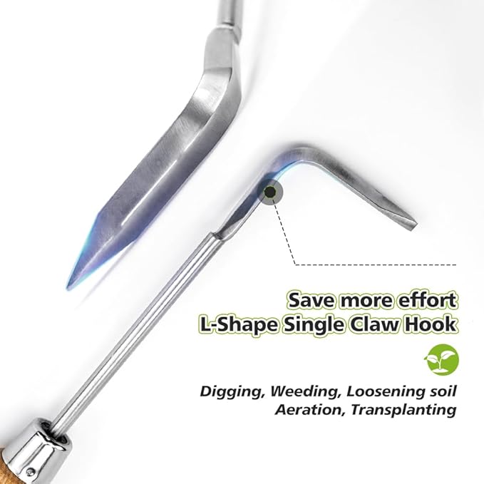 Berry&Bird Garden Hook Weeder, L-Shape Single Claw Hook Crack Weeder | Crevice Weeding and Soil Loosening, Garden Digging Cultivator Weed Remover Tool for Patio Lawn Yard Moss Terrace Paving