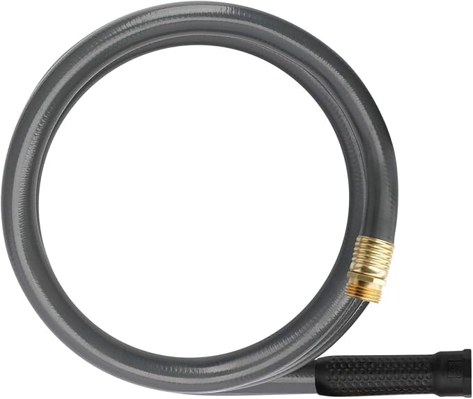 Worth Short Lead-in Gray Garden Hose 5/8 in. x 12 ft. -Kink Free, No Leaking, Male/Female Fittings -Heavy Duty Durable Flexible Lightweight Water Pipe -Brass Aluminum Ends for Household & Yard Use