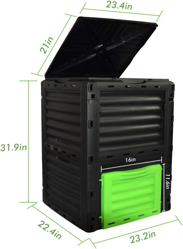 80 Gallon (300L) Large Capacity Static Compost Bin - Forest Green Outdoor Waste Composter with Easy-Access Hatch, Efficient Aeration System for Fast Organic Fertilizer, Sturdy Design