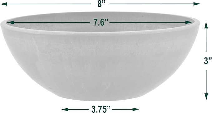 PSW Pot Collection M20DCB 8-inch Plastic/Stone/Wood Composite Low Bowl Planter – No Drainage Hole (Drillable), Shallow Indoor/Outer Pot for Succulents, Bonsai, Fairy Gardens, Herbs, Dark Charcoal