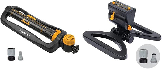 65133AMZ Melnor Turbo Oscillating Sprinkler W/Timer & 65131AMZ Mini Oscillator Sprinkler Bundle, Black, Yellow