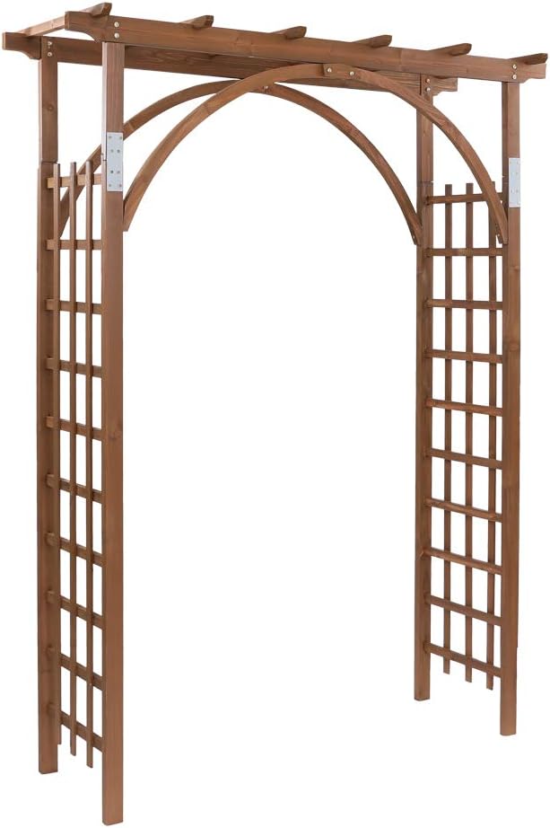 Outvita 7Ft Dark Brown Wooden Garden Arbor Arch Trellis | Heavy duty wood pergola archway for climbing roses vines, perfect for patio lawn courtyard wedding ceremony decor