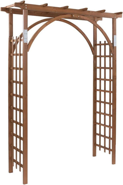 Outvita 7Ft Dark Brown Wooden Garden Arbor Arch Trellis | Heavy duty wood pergola archway for climbing roses vines, perfect for patio lawn courtyard wedding ceremony decor