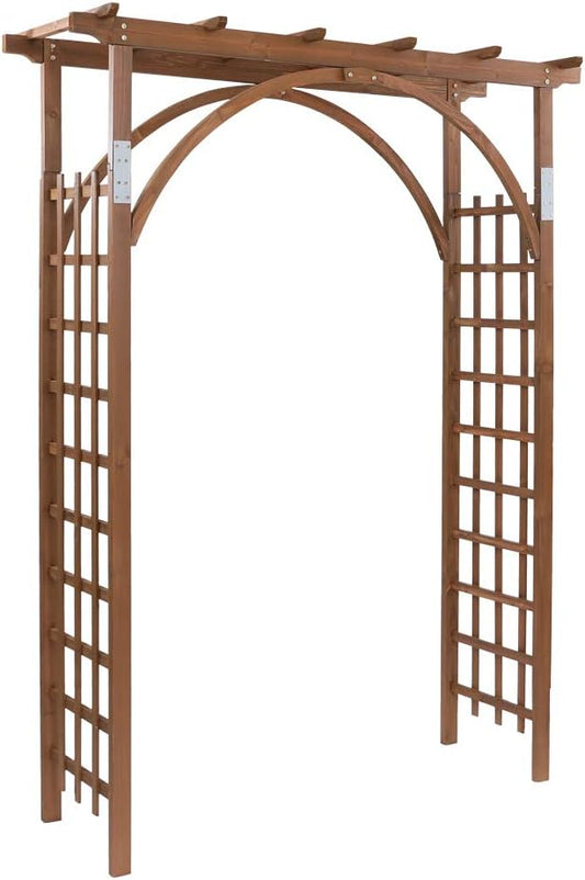 Outvita 7Ft Dark Brown Wooden Garden Arbor Arch Trellis | Heavy duty wood pergola archway for climbing roses vines, perfect for patio lawn courtyard wedding ceremony decor