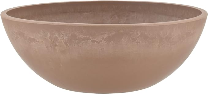 PSW Pot Collection M30TP 12-inch Plastic/Stone/Wood Composite Low Bowl Planter – No Drainage Hole (Drillable), Shallow Indoor/Outer Pot for Succulents, Bonsai, Fairy Gardens, Herbs, Taupe