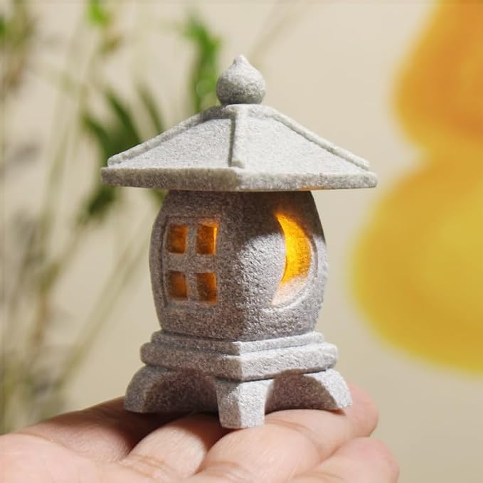 Japanese Pagoda LED Lamp Statue Figurine, LED Lantern Pagoda Statue Figurines for Home Table Decor - Style B