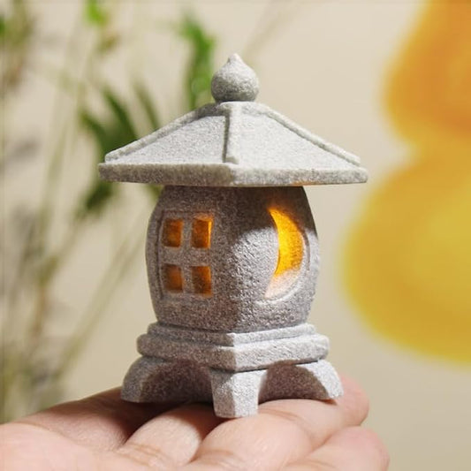 Japanese Pagoda LED Lamp Statue Figurine, LED Lantern Pagoda Statue Figurines for Home Table Decor - Style B