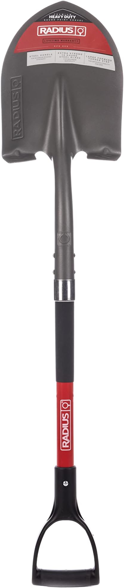 Radius Premium D-Handle Round-Point Shovel, Steel Shaft