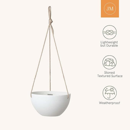 LA JOLIE MUSE White Hanging Planter Basket - 8 Inch Indoor Outdoor Flower Pots, Plant Containers W/Drainage Hole, Plant Pot for Hanging Plants, Pack 2
