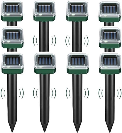 Solar Mole Repellent 10 Pack,Ultrasonic Gopher Vole & Snake Deterrent, Waterproof Sonic Spikes for Pest Control, Groundhog Chipmunk Rodent Repeller for Large Yard Lawn Garden & Grassland