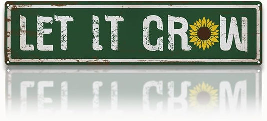 Garden Metal Tin Sign, Rustic Farmhouse Decor, Let It Grow, Gardening Wall Art Decor, for Yard Fence Door Porch, Garden Indoor Outdoor Decoration, 15.7 x 3.9 Inches