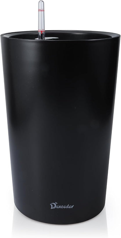Dexceder 16x12 Self Watering Tall Planter (Black Matte) | High Cylinder, Thickened Large Floor Standing Flower Plant Pot with Water Level Indicator Indoor Outdoor