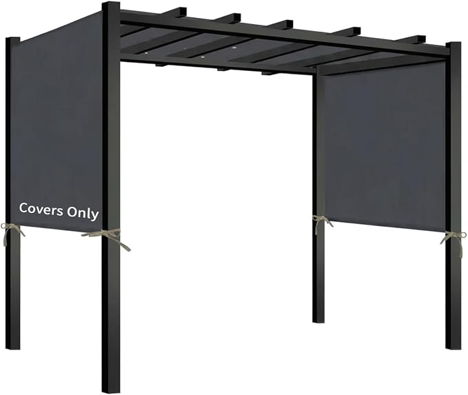 17' x 6.8' Waterproof Pergola Canopy Replacement Cover, Dark Gray | Waterproof polyester canopy with built-in drainage holes and adjustable tie straps for a secure fit in rain and wind.
