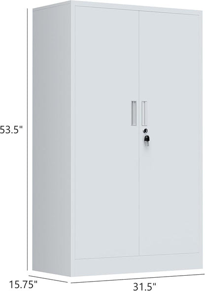 iJINGUR Metal Storage Cabinet with Locking Doors and Adjustable Shelves, 53.5-Inch Tall Lockable Storage Cabinets for Home Office Garage Kitchen Pantry (White)