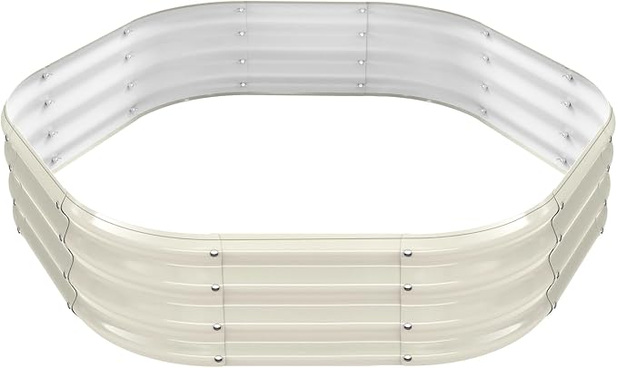 Hexagon Raised Garden Bed, 48 Inch Diagonal & 12 Inch Tall, Galvanized Steel Planter Box with Wave-Shaped Metal Panels for Outdoor Flower,Tree,Herb & Vegetable Garden (Cream white, 4FT X 1FT)