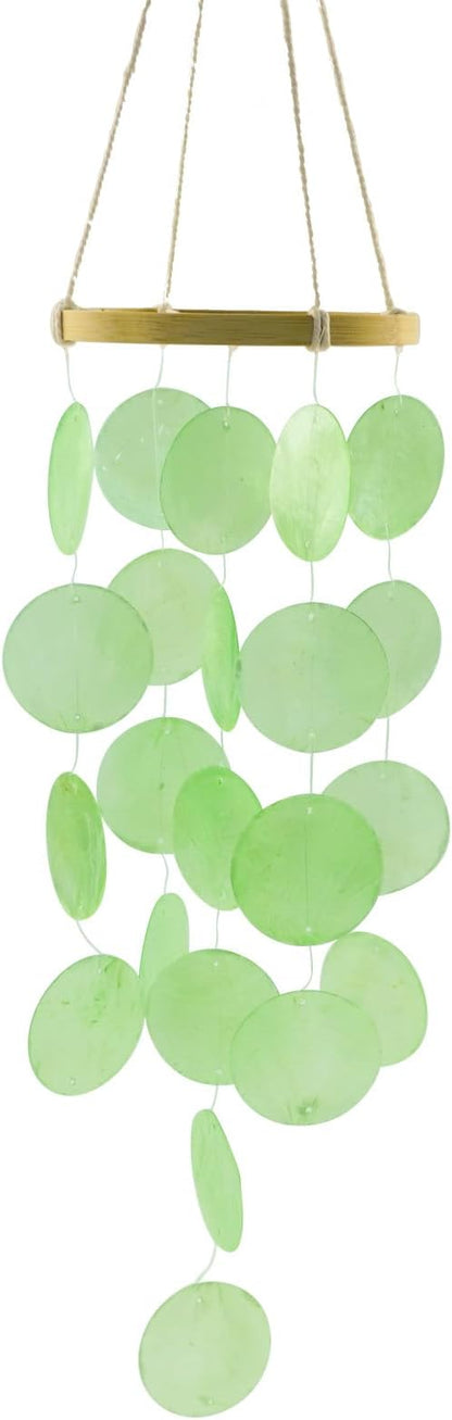 Wind Chimes Outdoor with Round Capiz Shells,Beach Theme Party Decorations Memorial Wind Chimes Suitable for Indoor Front Porch Garden Patio Decoration(Green 23inch)