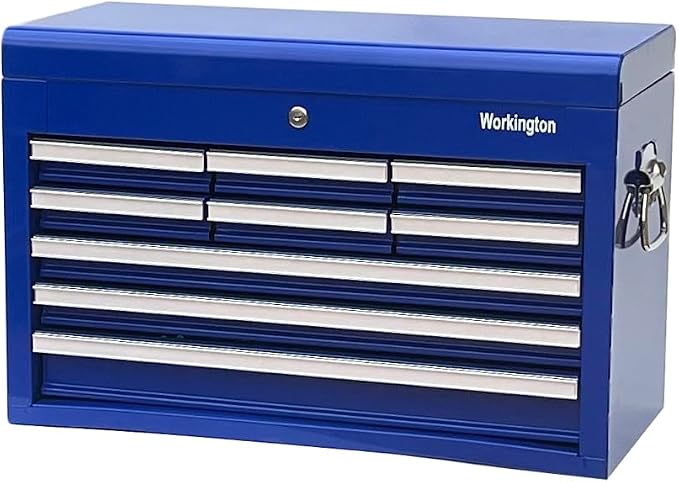 Workington Professional Industrial Portable Metal Tool Chest with 9 Drawers, 26" 9-Drawer Tool Chest Cabinet with Ball Bearing Drawer Slides, Steel Tool Storage Box Organizer 4016 Blue