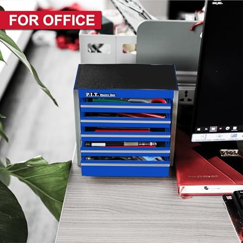 P.I.T. Mini Steel Tool Box,3 Drawer and 5 Drawer Stackable Toolbox with Magnetic Tab Locking,Blue