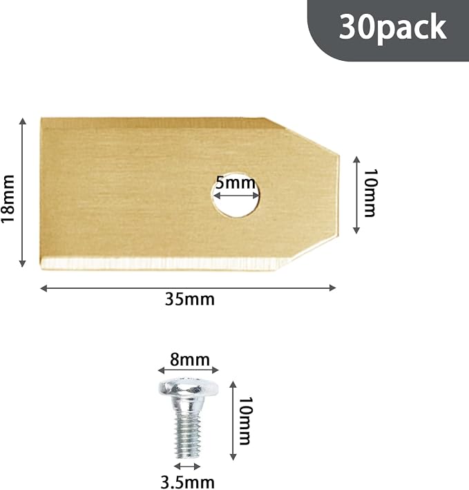 30Pack Blade Kit with Screws Replacement Robotic Lawn Mower Cutting Blade for All Husqvarna Automower,Gardena McCulloch Robotic Lawnmower Mowing Lawn Mower Robot (Titanium)