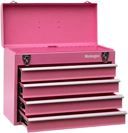 Workington Portable Metal Tool Chest with 4 Drawers, 20" 4-Drawer Tool Chest Cabinet with Ball Bearing Drawer Slides, Steel Tool Storage Box Organizer 4004 Pink