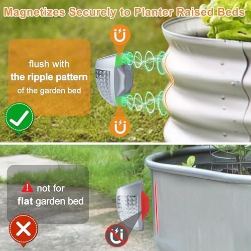 Raised Garden Bed Solar Lights Magnetic, IPX4 Waterproof Solar Lights Outdoor Dusk to Dawn, Solar Powered Garden Lights for Planter Raised Beds, 4 Pack
