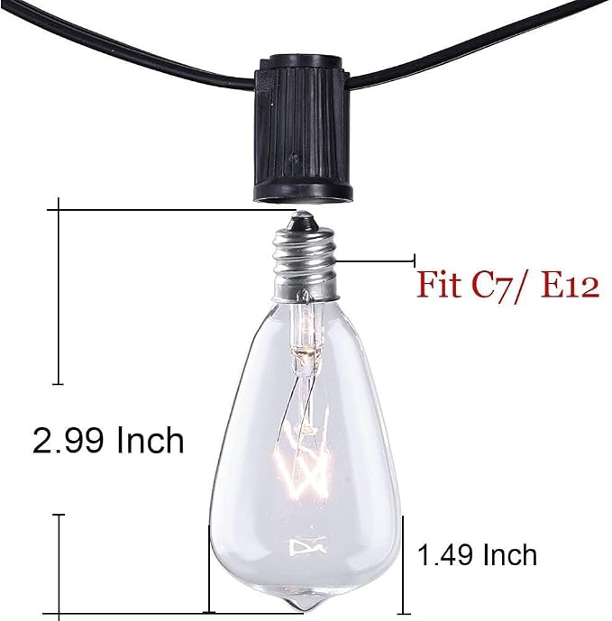 Abeja ST38 10Ft String Lights with 10 Clear Vintage Light Bulbs(1 Spare), E12 Scoket Base, UL Listed for Outdoor Indoor Party Porch Patio Decor, Black
