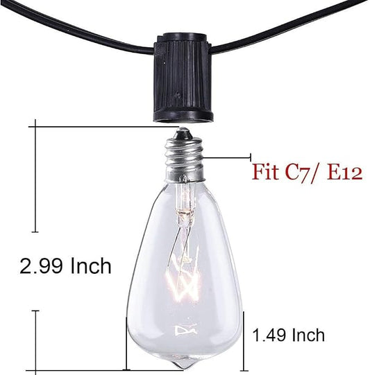 Abeja ST38 10Ft String Lights with 10 Clear Vintage Light Bulbs(1 Spare), E12 Scoket Base, UL Listed for Outdoor Indoor Party Porch Patio Decor, Black