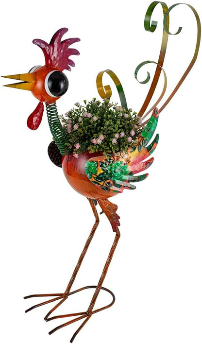 Rooster Decor Outdoor Planter,24.8 Inch Tall Metal Yard Decor Planters for Outdoor Plants, Weather-Resistant Outdoor Flower Pots for Garden Patio Porch Decor
