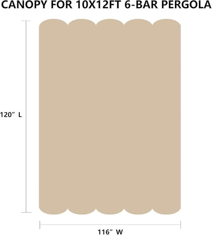 Pergola Shade Cover Replacement Canopy Top Compatible with 10 X 12 ft 6-Bar Pergola Frames - Beige (Canopy Size 116" W x 120" L, Canopy Top Only)