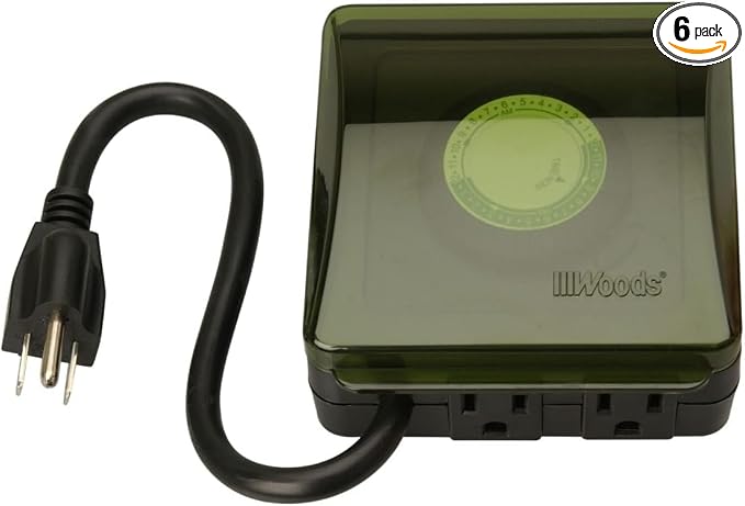Woods 50012WD Outdoor 24-Hour Heavy Duty Mechanical Plug-in Timer, 2 Grounded Outlets (Pack of 6)