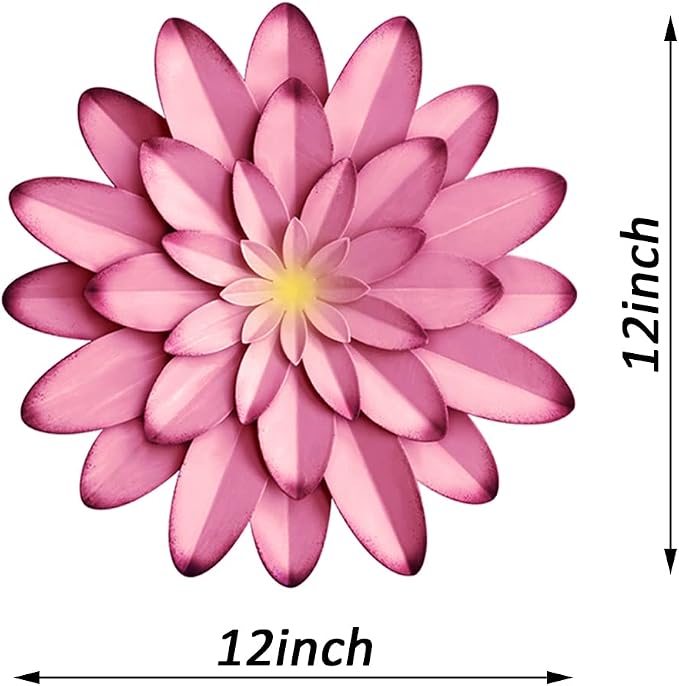 AHYS Metal Flowers Wall Decor Indoor Outdoor Metal Wall Art for Farmhouse Home Living Room Bedroom Bathroom Garden Decor – 12 Inch - Pink