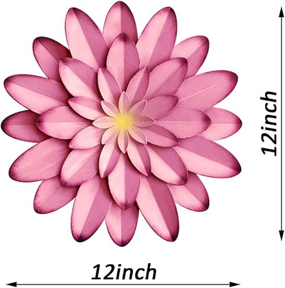 AHYS Metal Flowers Wall Decor Indoor Outdoor Metal Wall Art for Farmhouse Home Living Room Bedroom Bathroom Garden Decor – 12 Inch - Pink