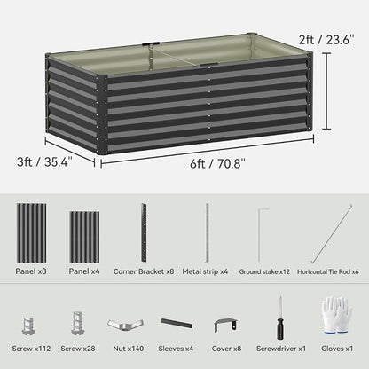 COMHOMA 2 Pack Galvanized Raised Garden Bed,6x3x2ft Large Metal Planter Box for Outdoor Vegetables,Corrugated Steel Herbed Plants Container,Extra Deep Gardeners Kits with Open Bottom