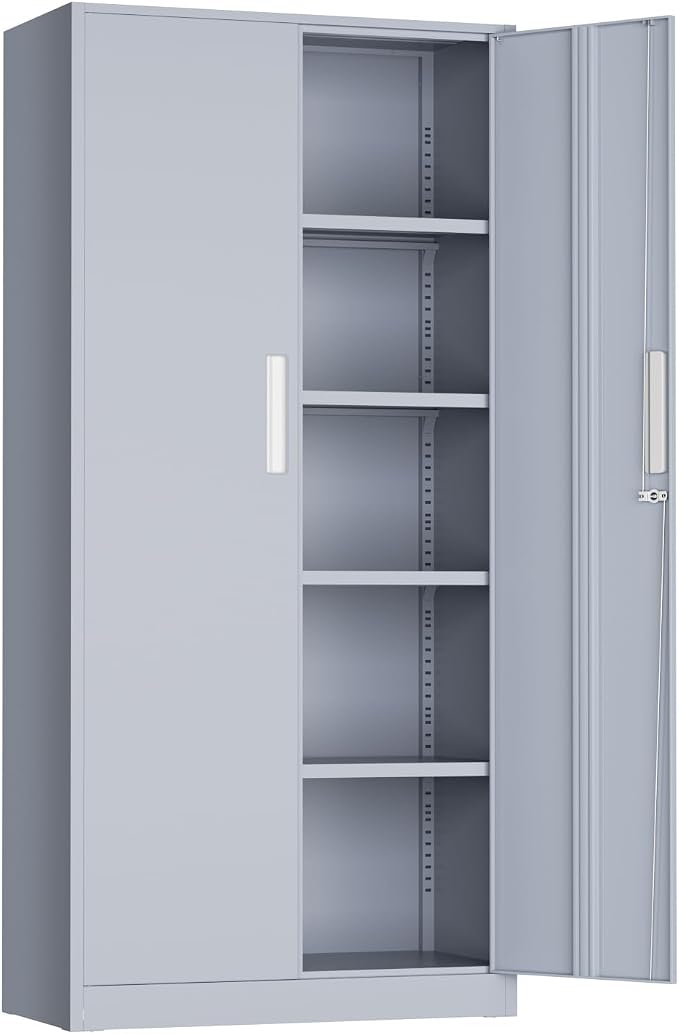 INTERGREAT Metal Storage Cabinet, 72" Locking Steel Cabinets with 2 Door and 4 Adjustable Shelves, Tall Metal Cabinet for Home Office, Garage, Warehouse,(Cement)