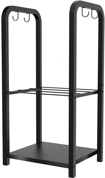2-Tier Fireplace Firewood Rack Holder for Indoor Outdoor, Small Fire Wood Holder Log Storage Stacker Stand for Patio, Black(Without Wheels)